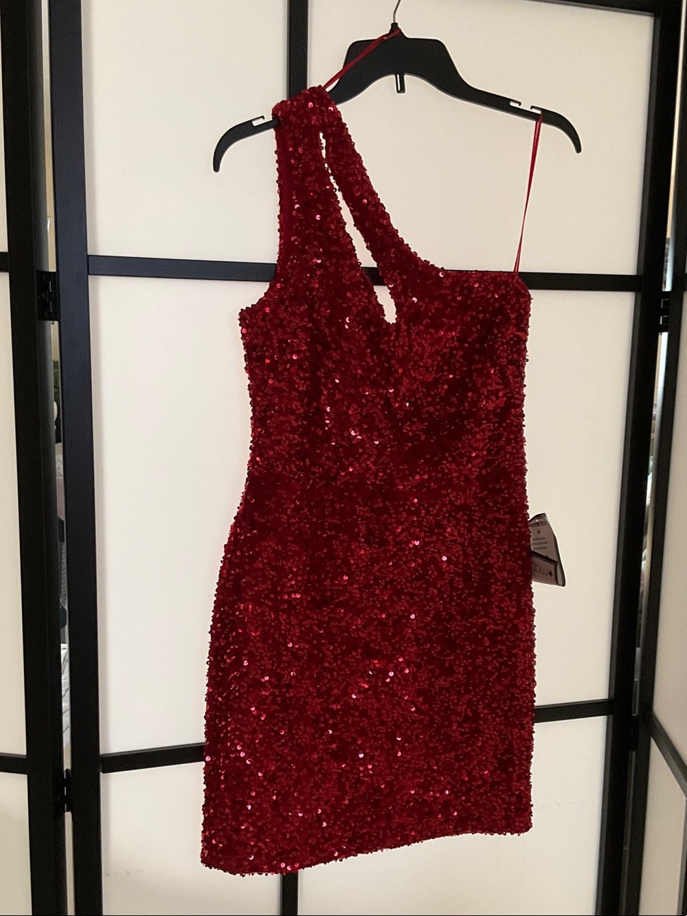 Crystal Doll Red One-Shoulder Sequin Mini Dress